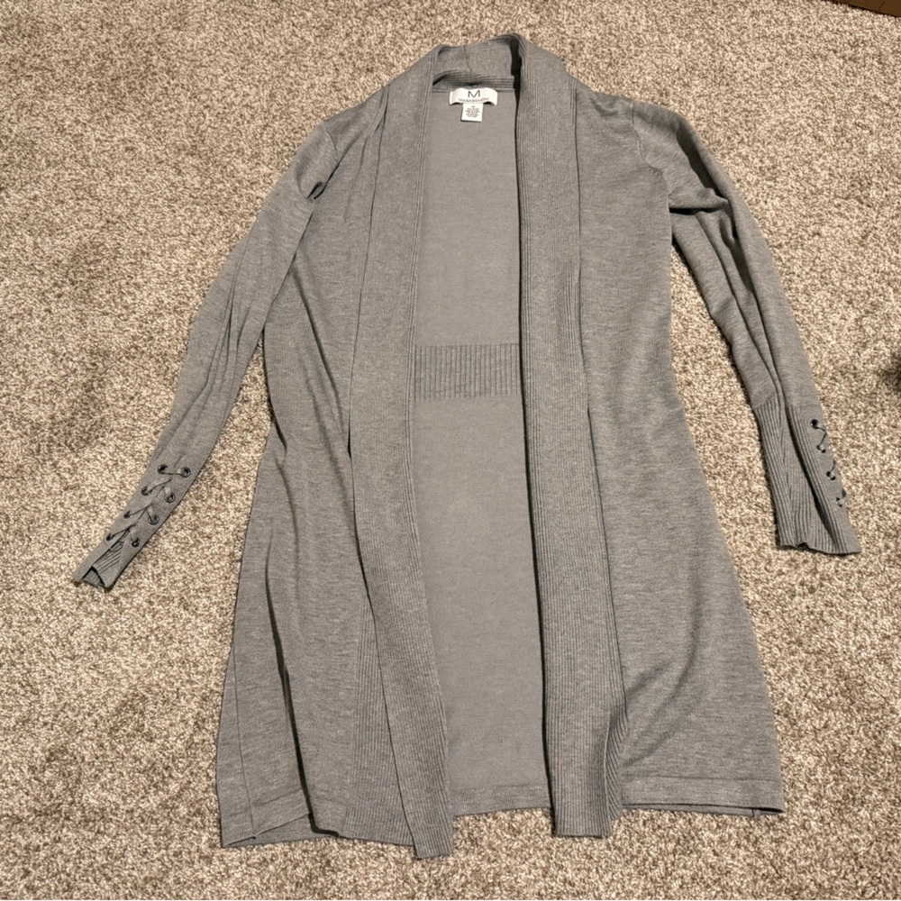 Magaschoni Gray Open-Front Long Cardigan Sweater